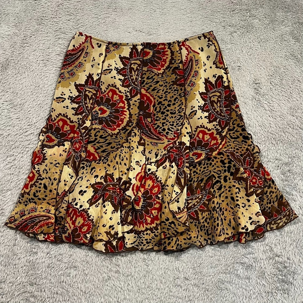 Vintage Drama Skirt Women's 4 Paisley Leopard Beaded Mini Y2K Whimsigoth